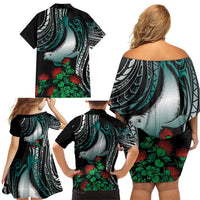 Aloha Hawaii Monk Seal Family Matching Off Shoulder Short Dress and Hawaiian Shirt Mix Ohia Lehua