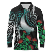 Aloha Hawaii Monk Seal Long Sleeve Polo Shirt Mix Ohia Lehua