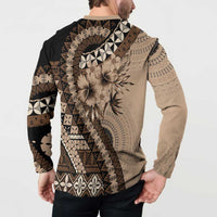 Bula Fiji Button Sweatshirt Mocha Brown Kaivity Masi Tapa LT7 - Polynesian Pride