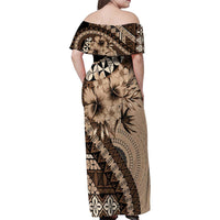 Bula Fiji Family Matching Off Shoulder Maxi Dress and Hawaiian Shirt Mocha Brown Kaivity Masi Tapa