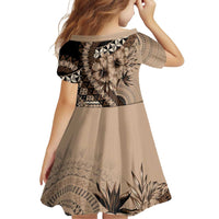 Bula Fiji Family Matching Off Shoulder Short Dress and Hawaiian Shirt Mocha Brown Kaivity Masi Tapa