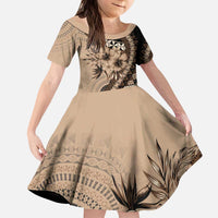 Bula Fiji Kid Short Sleeve Dress Mocha Brown Kaivity Masi Tapa