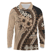 Bula Fiji Long Sleeve Polo Shirt Mocha Brown Kaivity Masi Tapa LT7 Brown - Polynesian Pride