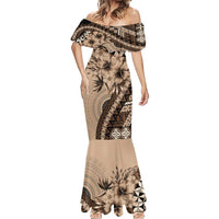 Bula Fiji Mermaid Dress Mocha Brown Kaivity Masi Tapa