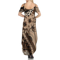 Bula Fiji Summer Maxi Dress Mocha Brown Kaivity Masi Tapa