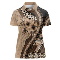 Bula Fiji Women Polo Shirt Mocha Brown Kaivity Masi Tapa
