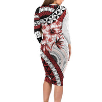 Bula Fiji Long Sleeve Bodycon Dress White Kaivity Masi Tapa