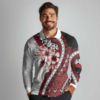 Bula Fiji Long Sleeve Polo Shirt White Kaivity Masi Tapa LT7 - Polynesian Pride