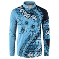 Bula Fiji Button Sweatshirt Turquoise Kaivity Masi Tapa LT7 Turquoise - Polynesian Pride