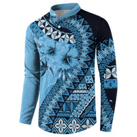 Bula Fiji Button Sweatshirt Turquoise Kaivity Masi Tapa LT7 - Polynesian Pride