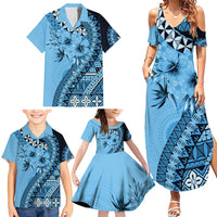 Bula Fiji Family Matching Summer Maxi Dress and Hawaiian Shirt Turquoise Kaivity Masi Tapa