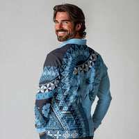 Bula Fiji Long Sleeve Polo Shirt Turquoise Kaivity Masi Tapa LT7 - Polynesian Pride