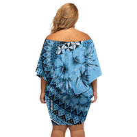 Bula Fiji Off Shoulder Short Dress Turquoise Kaivity Masi Tapa