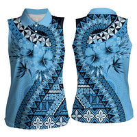 Bula Fiji Women Sleeveless Polo Shirt Turquoise Kaivity Masi Tapa LT7 - Polynesian Pride