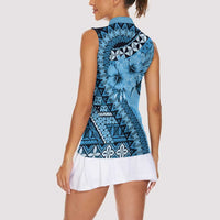 Bula Fiji Women Sleeveless Polo Shirt Turquoise Kaivity Masi Tapa LT7 - Polynesian Pride