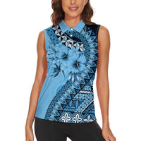 Bula Fiji Women Sleeveless Polo Shirt Turquoise Kaivity Masi Tapa LT7 - Polynesian Pride