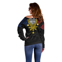 Philippines Heritage Baybayin Mix Polynesian Off Shoulder Sweater