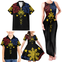 Philippines Heritage Personalized Family Matching Tank Maxi Dress and Hawaiian Shirt Baybayin Philipinas Sun