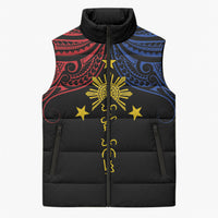 Philippines Heritage Personalized Sleeveless Puffer Jacket Baybayin Philipinas Sun LT7 Unisex Black - Polynesian Pride
