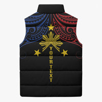 Philippines Heritage Personalized Sleeveless Puffer Jacket Baybayin Philipinas Sun LT7 - Polynesian Pride
