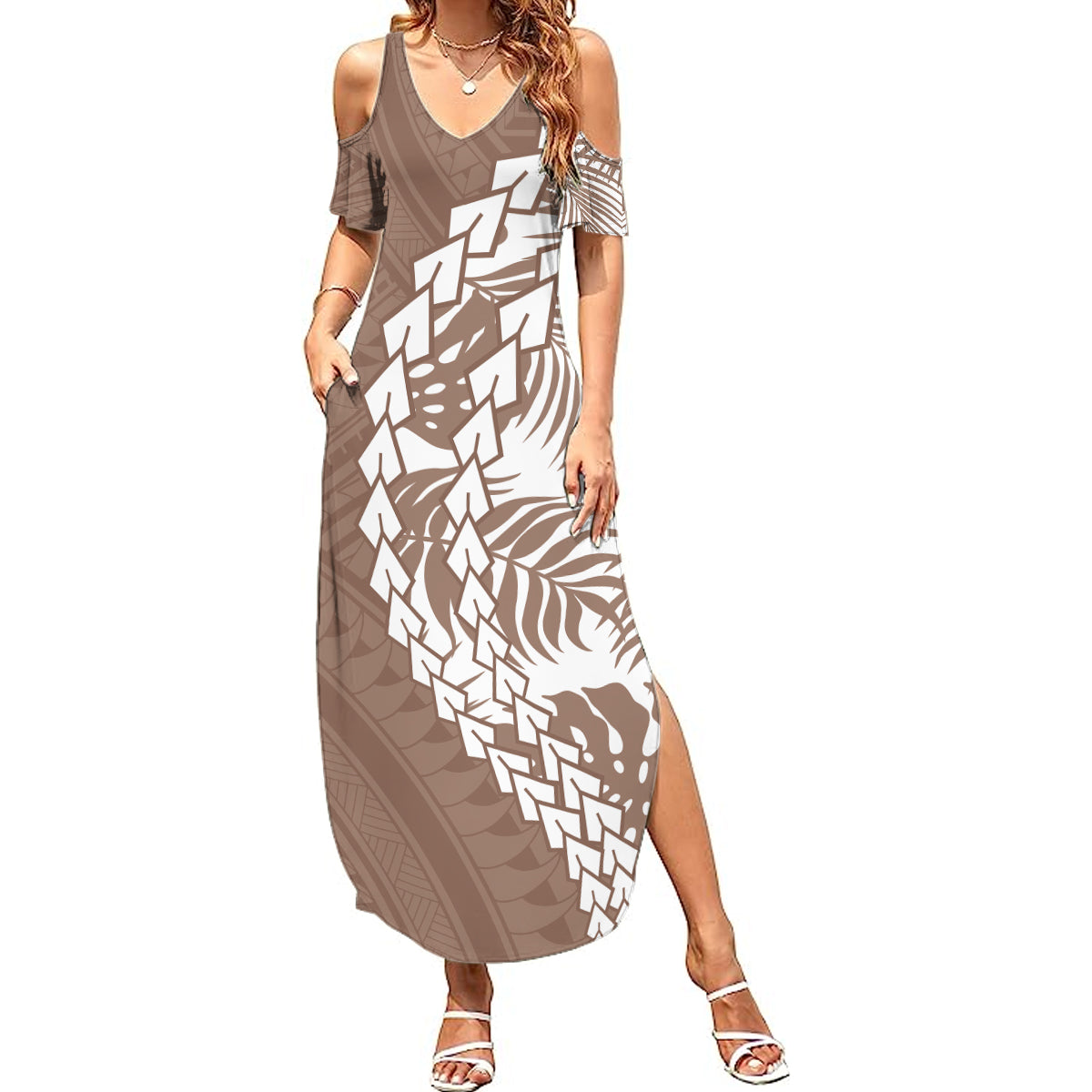 Polynesian Pride Summer Maxi Dress Polynesia Tribal - Tropical Brown LT7 Women Brown - Polynesian Pride