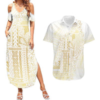 Samoa Lotu Tamaiti Mamanu Siapo Couples Matching Summer Maxi Dress and Hawaiian Shirt Golden Plumeria - Polynesian Pride