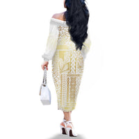 Samoa Lotu Tamaiti Mamanu Siapo Family Matching Off The Shoulder Long Sleeve Dress and Hawaiian Shirt Golden Plumeria - Polynesian Pride