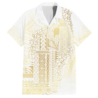 Samoa Lotu Tamaiti Mamanu Siapo Family Matching Off Shoulder Short Dress and Hawaiian Shirt Golden Plumeria - Polynesian Pride