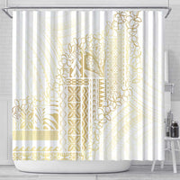 Samoa Lotu Tamaiti Mamanu Siapo Shower Curtain Golden Plumeria - Polynesian Pride