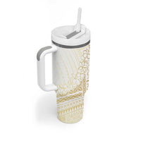 Samoa Lotu Tamaiti Mamanu Siapo Tumbler With Handle Golden Plumeria - Polynesian Pride