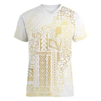 Samoa Lotu Tamaiti Mamanu Siapo Women V-Neck T-Shirt Golden Plumeria - Polynesian Pride