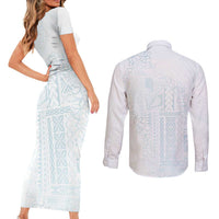 Samoa Lotu Tamaiti Mamanu Siapo Couples Matching Short Sleeve Bodycon Dress and Long Sleeve Button Shirt Off White Plumeria - Polynesian Pride
