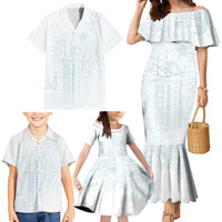 Samoa Lotu Tamaiti Mamanu Siapo Family Matching Mermaid Dress and Hawaiian Shirt Off White Plumeria - Polynesian Pride
