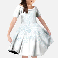 Samoa Lotu Tamaiti Mamanu Siapo Kid Short Sleeve Dress Off White Plumeria - Polynesian Pride