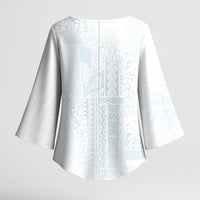 Samoa Lotu Tamaiti Mamanu Siapo Kimono Sleeve Blouse Off White Plumeria - Polynesian Pride