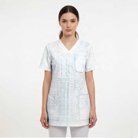 Samoa Lotu Tamaiti Mamanu Siapo Scrub Top Off White Plumeria - Polynesian Pride