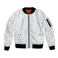Samoa Lotu Tamaiti Mamanu Siapo Sleeve Zip Bomber Jacket Off White Plumeria - Polynesian Pride