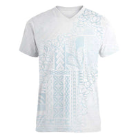 Samoa Lotu Tamaiti Mamanu Siapo Women V-Neck T-Shirt Off White Plumeria - Polynesian Pride