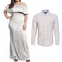 Samoa Lotu Tamaiti Ivory Couples Matching Off Shoulder Maxi Dress and Long Sleeve Button Shirt Teuila Tatau - Polynesian Pride