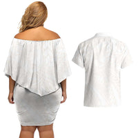 Samoa Lotu Tamaiti Ivory Couples Matching Off Shoulder Short Dress and Hawaiian Shirt Teuila Tatau - Polynesian Pride