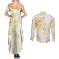 Samoa Lotu Tamaiti Gold Couples Matching Summer Maxi Dress and Long Sleeve Button Shirt Teuila Tatau - Polynesian Pride