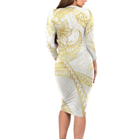Samoa Lotu Tamaiti Gold Family Matching Long Sleeve Bodycon Dress and Hawaiian Shirt Teuila Tatau - Polynesian Pride