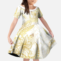 Samoa Lotu Tamaiti Gold Family Matching Short Sleeve Bodycon Dress and Hawaiian Shirt Teuila Tatau - Polynesian Pride