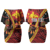 Papua New Guinea Independence Personalised Couples Matching Off Shoulder Short Dress and Hawaiian Shirt PNG Bagi and Lime Pot LT7 - Polynesian Pride