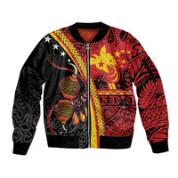 Papua New Guinea Independence Personalised Sleeve Zip Bomber Jacket PNG Bagi and Lime Pot LT7 Unisex Black - Polynesian Pride