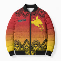 Papua New Guinea 1975 To The Future Personalised Bomber Puffer Jacket Sepik Masks LT7 Unisex Red - Polynesian Pride