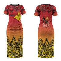 Papua New Guinea 1975 To The Future Personalised Couples Matching Short Sleeve Bodycon Dress and Hawaiian Shirt Sepik Masks LT7 - Polynesian Pride