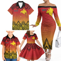 Papua New Guinea 1975 To The Future Personalised Family Matching Off The Shoulder Long Sleeve Dress and Hawaiian Shirt Sepik Masks LT7 - Polynesian Pride