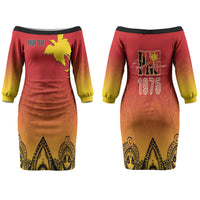 Papua New Guinea 1975 To The Future Personalised Family Matching Off The Shoulder Long Sleeve Dress and Hawaiian Shirt Sepik Masks LT7 Mom's Dress Red - Polynesian Pride