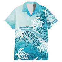 Polynesia Turtle Family Matching Off The Shoulder Long Sleeve Dress and Hawaiian Shirt Watercolor Abstract Style LT7 Dad's Shirt - Short Sleeve Blue - Polynesian Pride